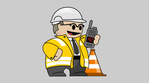 Schaffer Symbolbild: "Saarbrigger Schaffer" mit Walkie-Talkie und Warnkegel