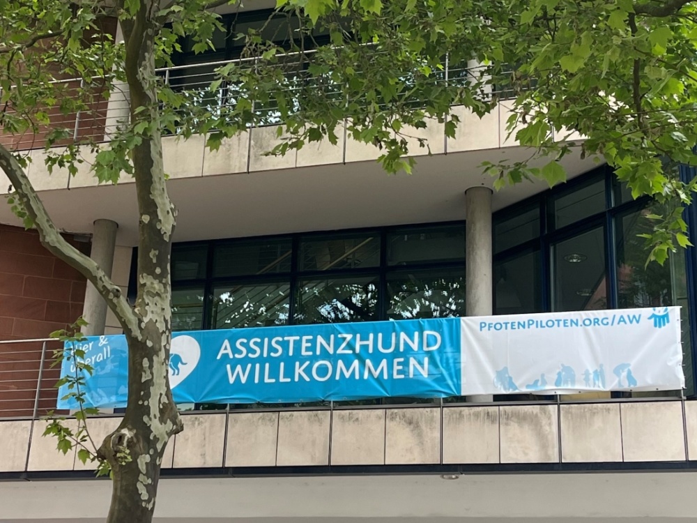 Banner Assistenzhund Willkommen am Rathaus
