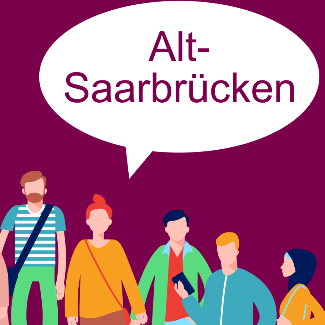 Eine Gruppe Menschen mit der Sprechblase 