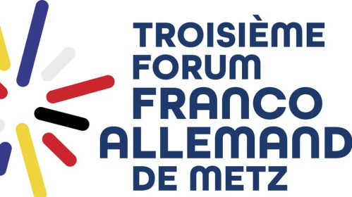 Banner 3. deutsch-französisches Forum Deutsche und französische Farben bilden das Logo zusammen mit Text des 3. Forums