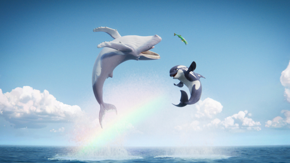 Zwei Wale springen aus dem Meer. Zwei Wale springen aus dem Meer.