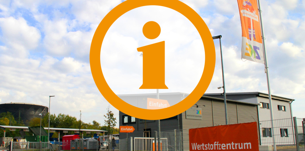 Wertstoffzentrum Wiesenstraße Wertstoffzentrum Wiesenstraße Einfahrtsbereich mit Infografik. Foto: ZKE